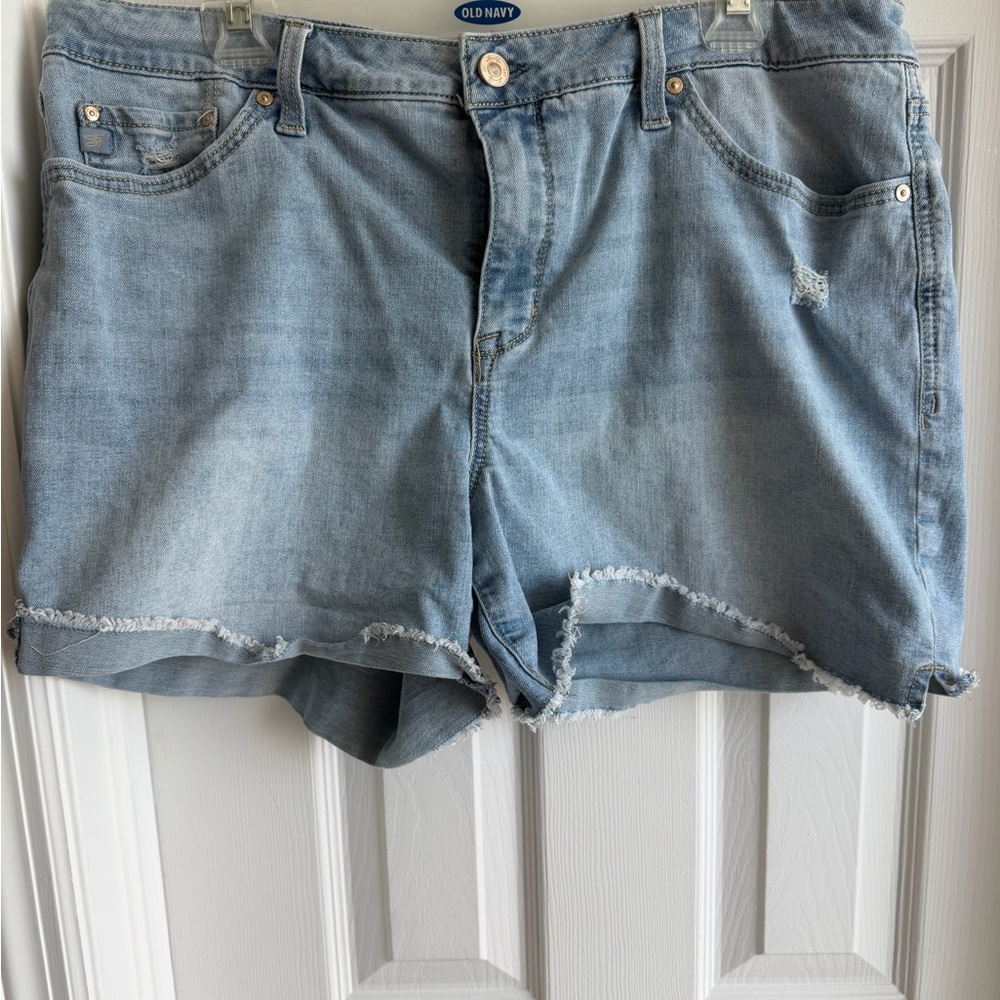 Seven7 Light Blue Denim Frayed Hem Women's Shorts Size 16